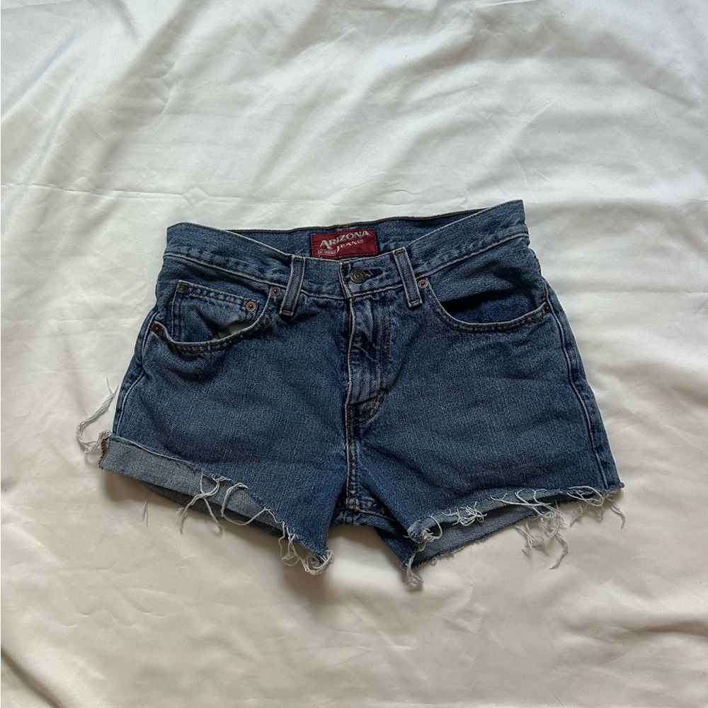 Arizona Jean Company Women's Dark Blue Frayed Denim Shorts